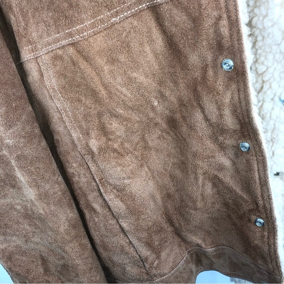 Vintage JC Penny Rancher Suede Trucker Jacket Sherpa Lined Mens 46 Reg Snaps - Picture 4 of 8